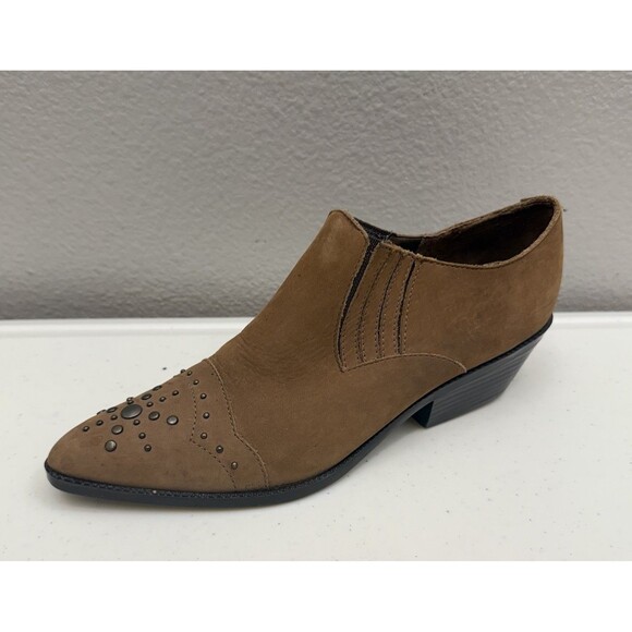 Womens Western Boots Tan Shoe 6.5 Leather Studded Ankle Brown - Picture 2 of 9